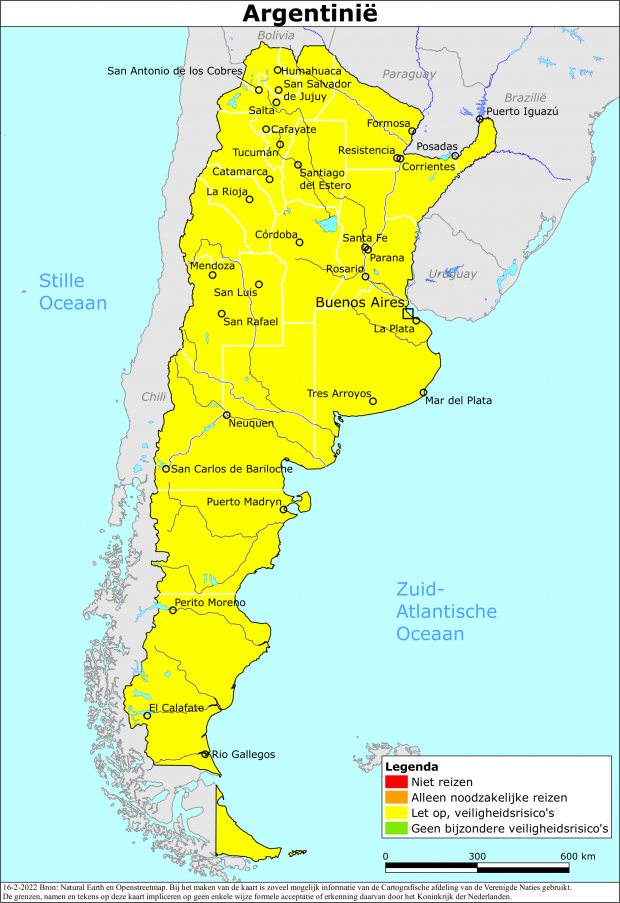 Kaart bij reisadvies Argentinië