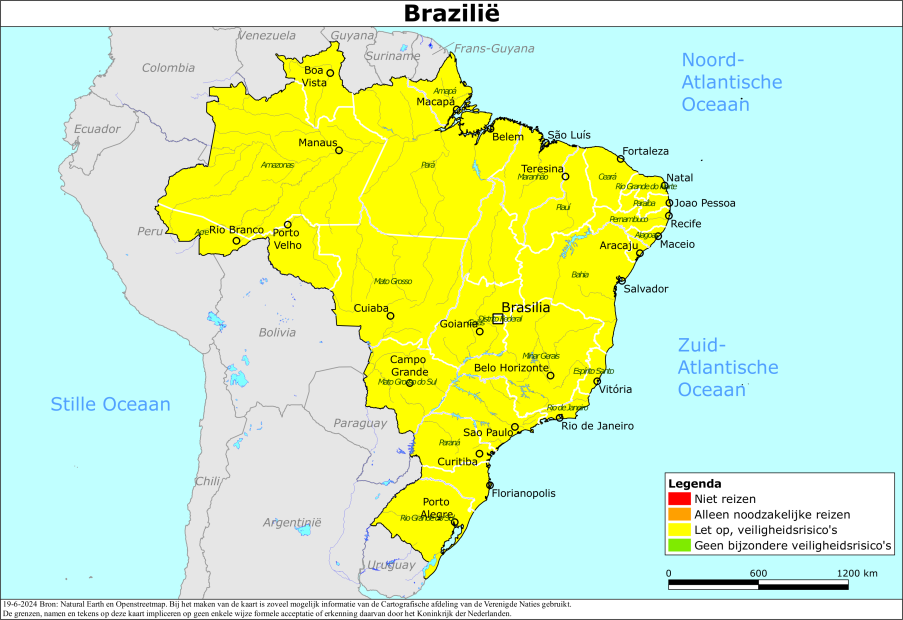 Kaart bij reisadvies Brazilië