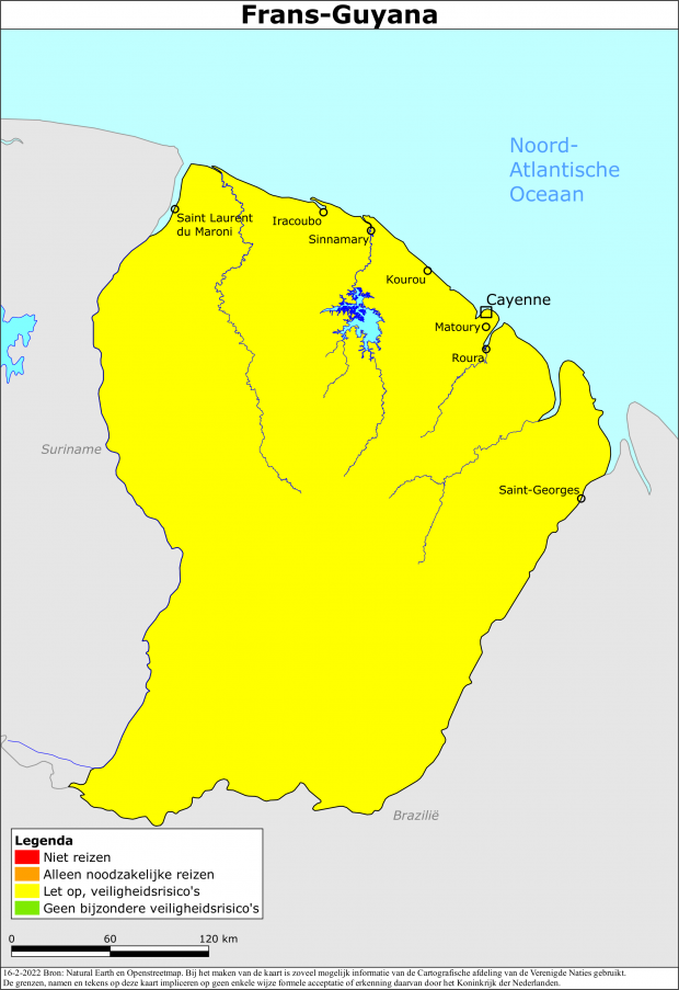 Kaart bij reisadvies Frans-Guyana