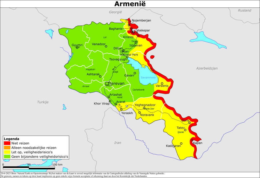 Kaart bij reisadvies Armenië