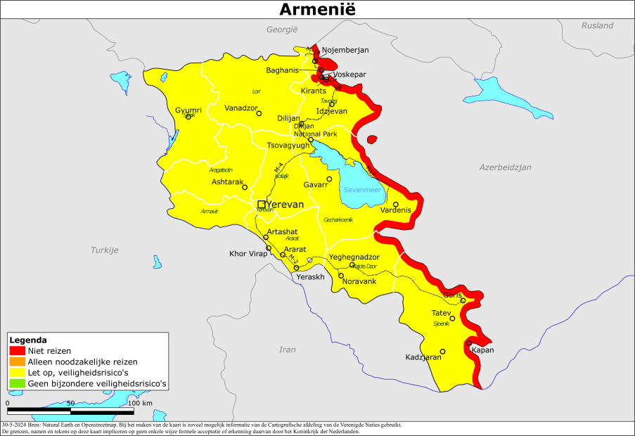 Kaart bij reisadvies Armenië
