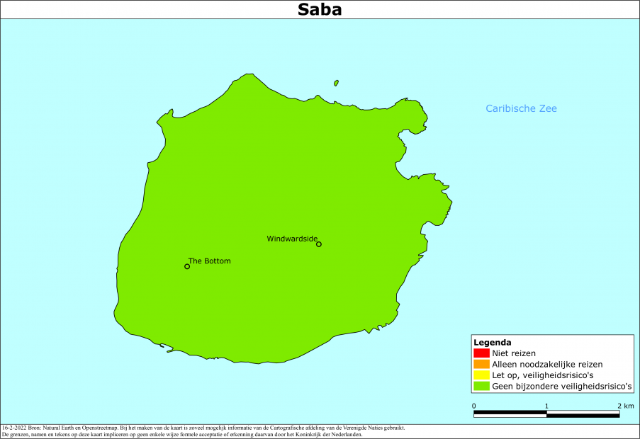 Kaart bij reisadvies Saba
