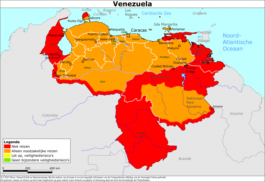 Kaart bij reisadvies Venezuela