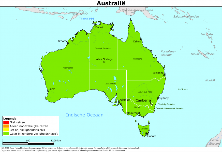 Kaart bij reisadvies Australië