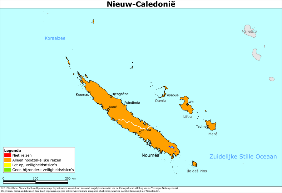 Kaart bij reisadvies Nieuw-Caledonië