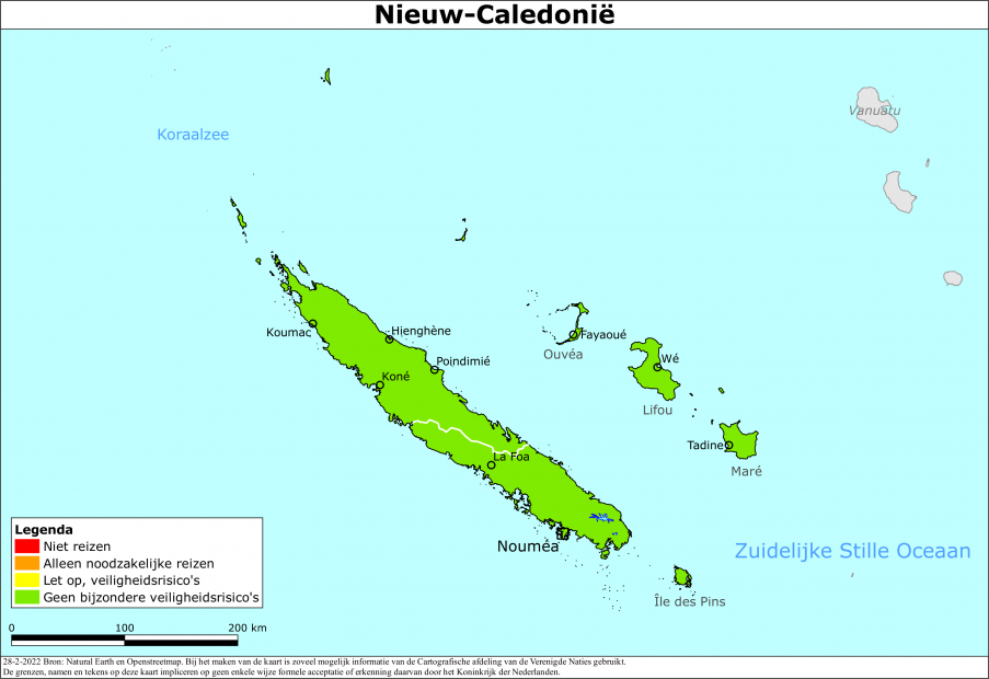Kaart bij reisadvies Nieuw-Caledonië