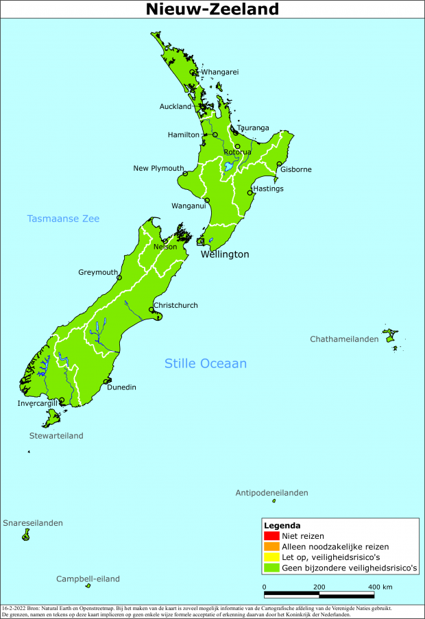 Kaart bij reisadvies Nieuw-Zeeland