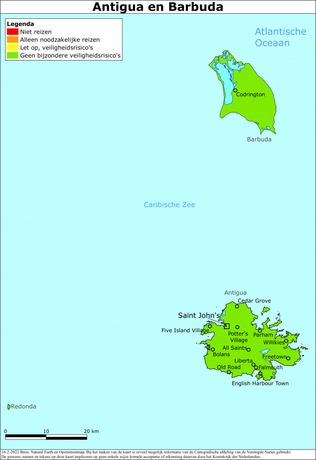 Kaart bij reisadvies Antigua en Barbuda