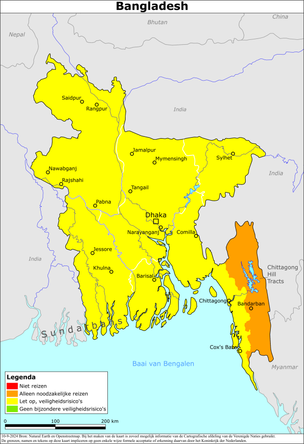 Reisadvies kaart van Bangladesh op 10 sep. 2024