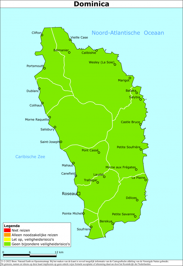 Kaart bij reisadvies Dominica