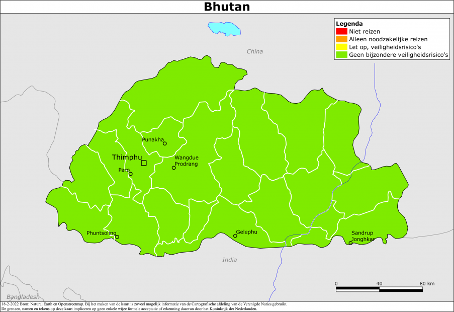 Kaart bij reisadvies Bhutan