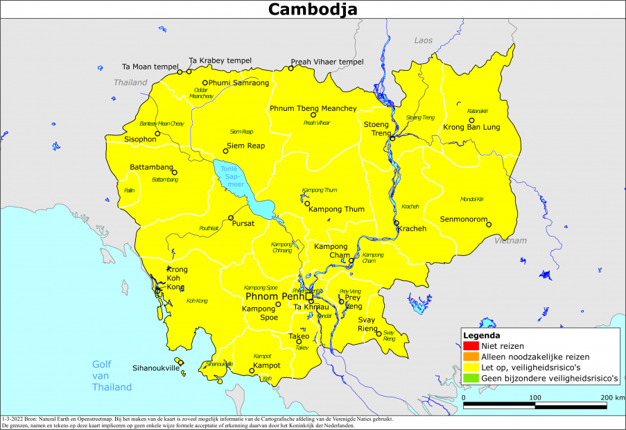 Kaart bij reisadvies Cambodja