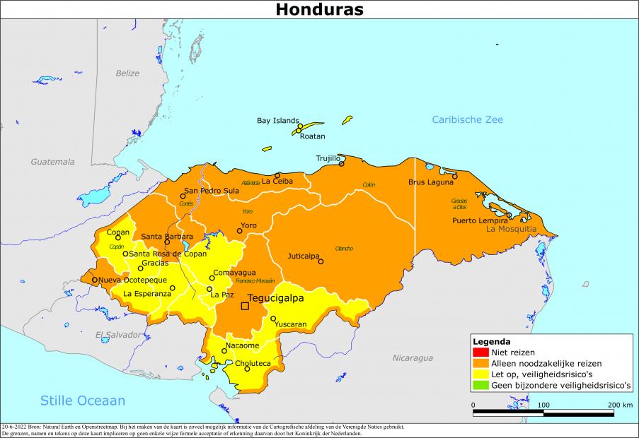 Kaart bij reisadvies Honduras