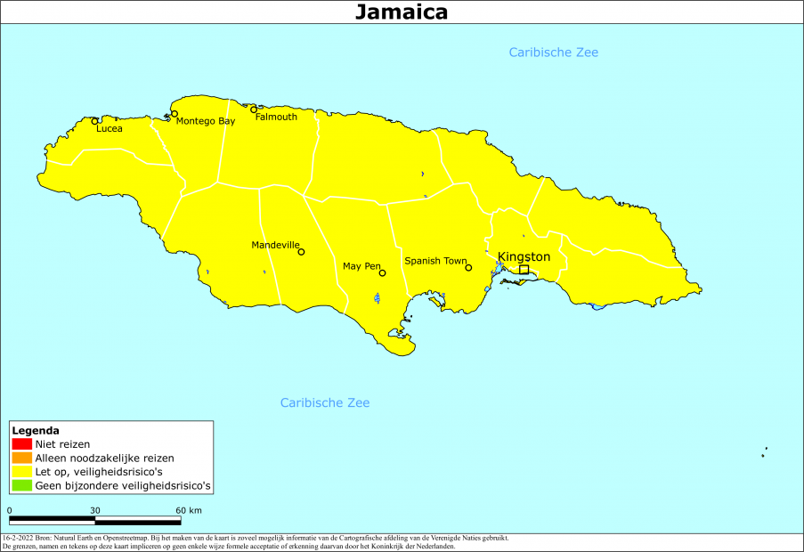 Kaart bij reisadvies Jamaica