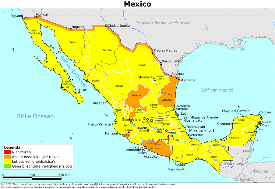 Kaart bij reisadvies Mexico