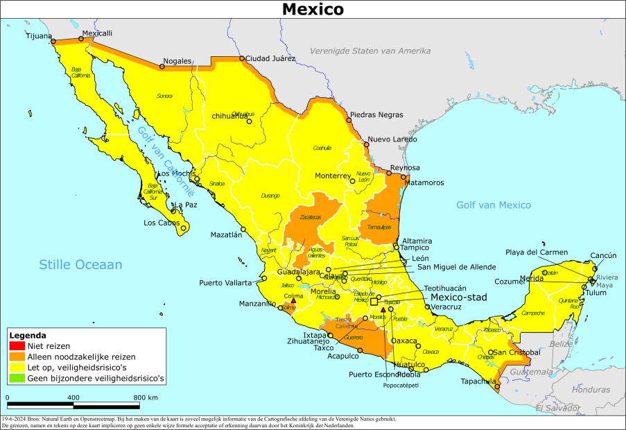 Kaart bij reisadvies Mexico