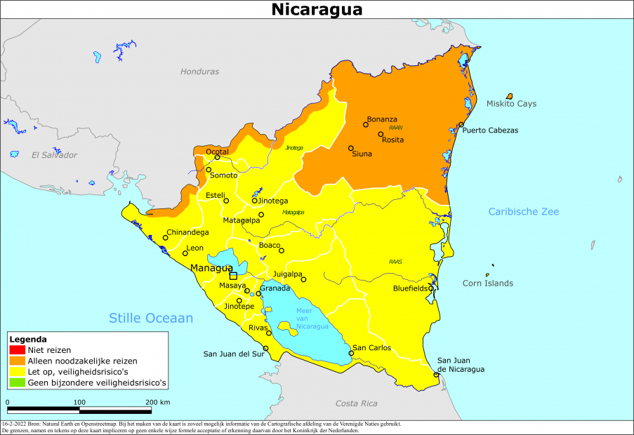 Kaart bij reisadvies Nicaragua