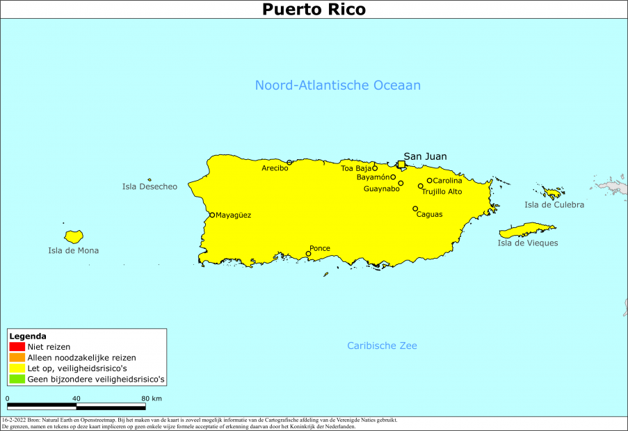 Kaart bij reisadvies Puerto Rico