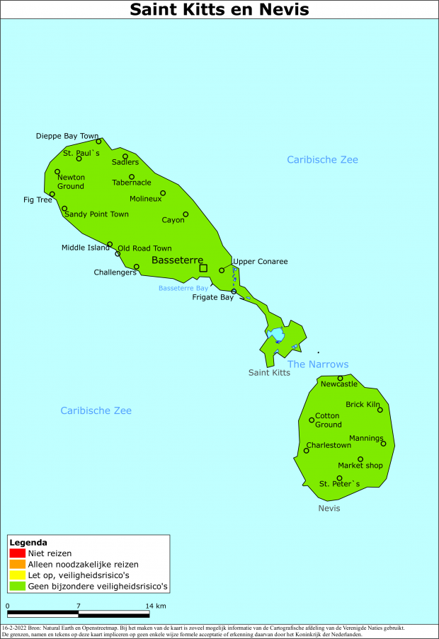 Kaart bij reisadvies Saint Kitts en Nevis