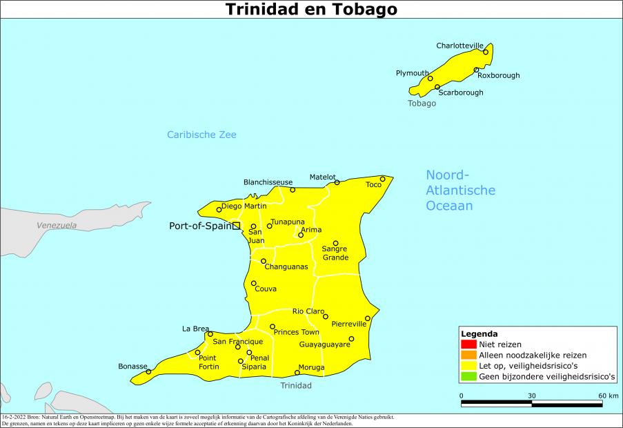Kaart bij reisadvies Trinidad en Tobago