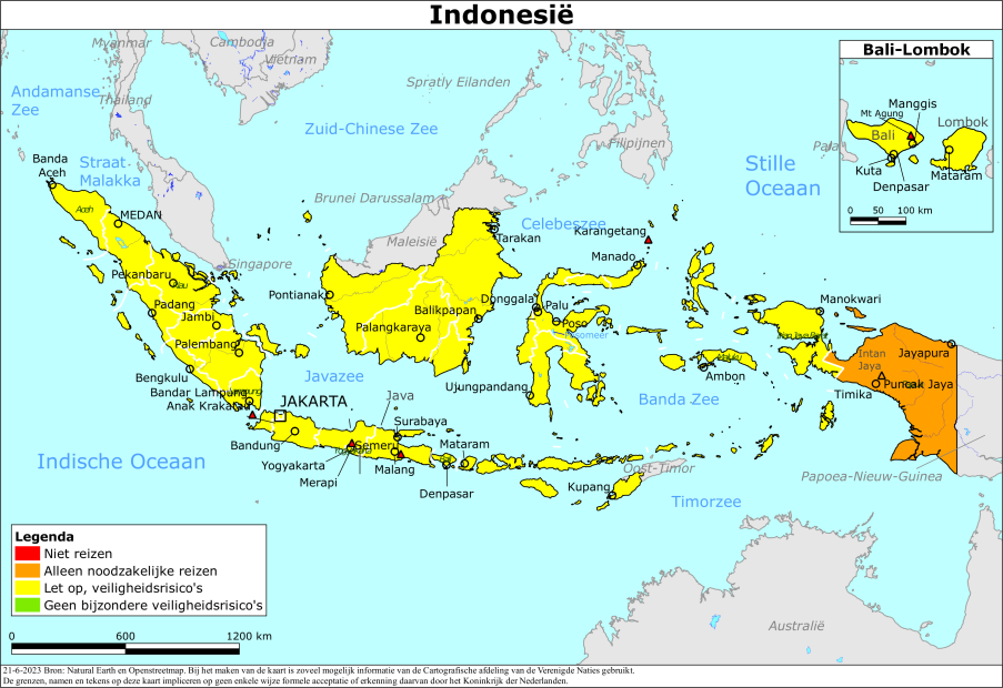 Kaart bij reisadvies Indonesië