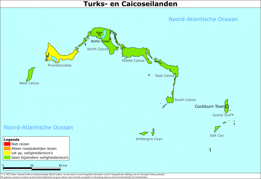 Kaart bij reisadvies Turks- en Caicoseilanden