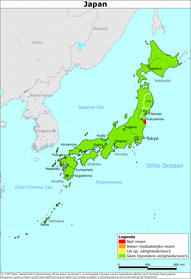 Kaart bij reisadvies Japan