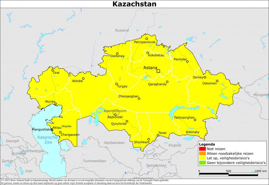 Kaart bij reisadvies Kazachstan