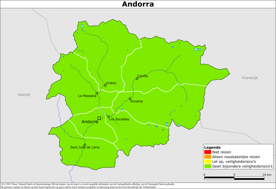 Kaart bij reisadvies Andorra
