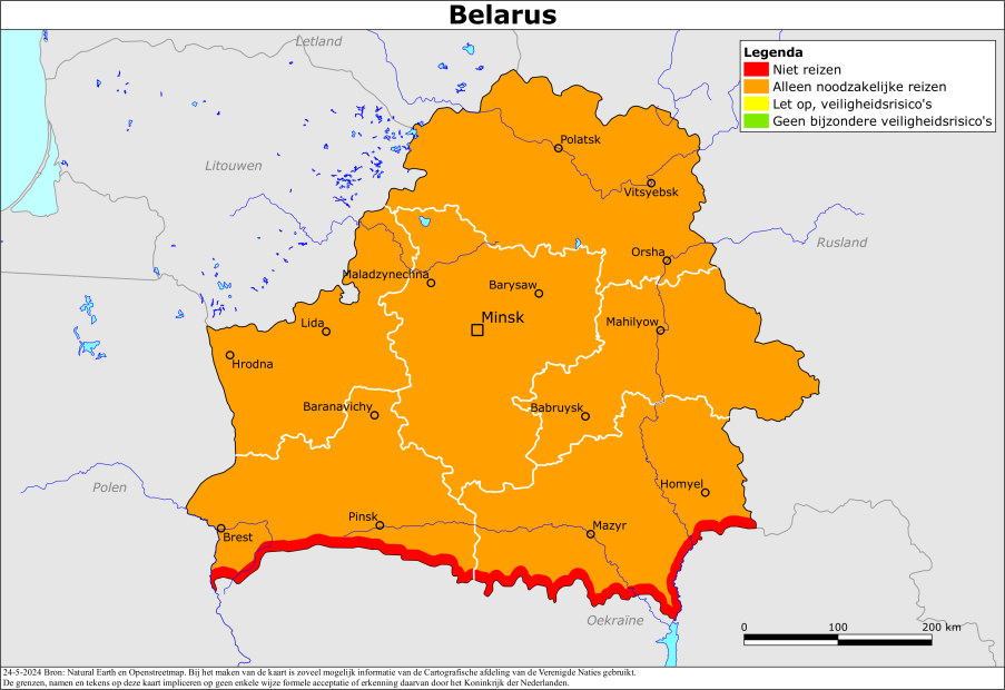 Kaart bij reisadvies Belarus (Wit-Rusland)