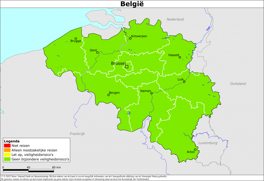 Kaart bij reisadvies België