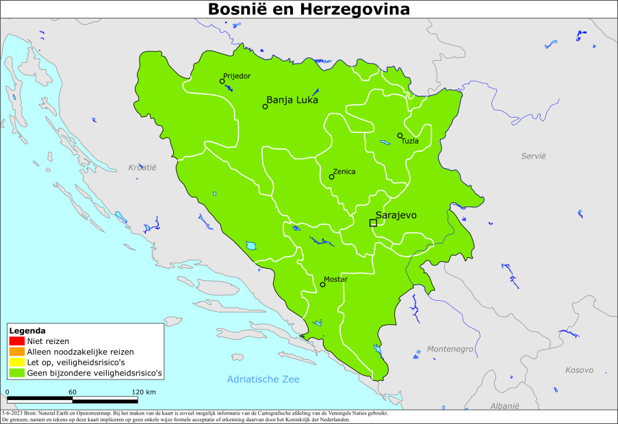Kaart bij reisadvies Bosnië en Herzegovina