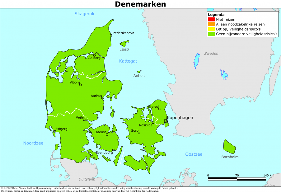Kaart bij reisadvies Denemarken