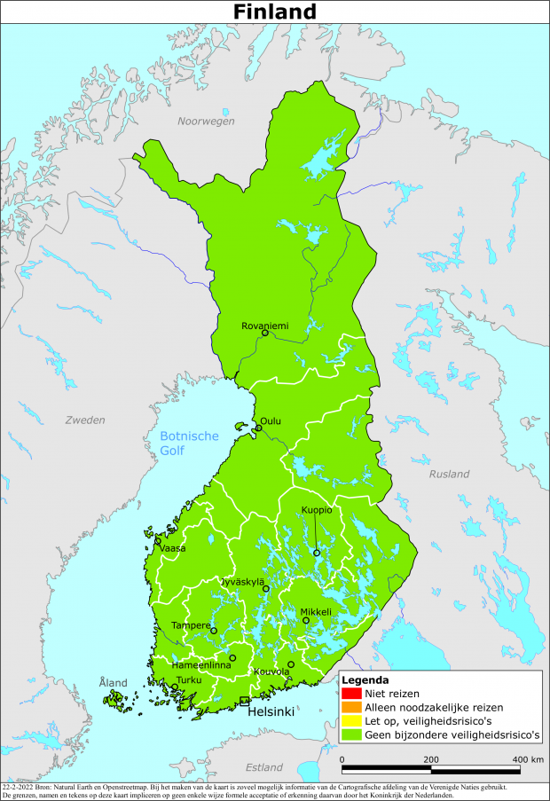 Kaart bij reisadvies Finland