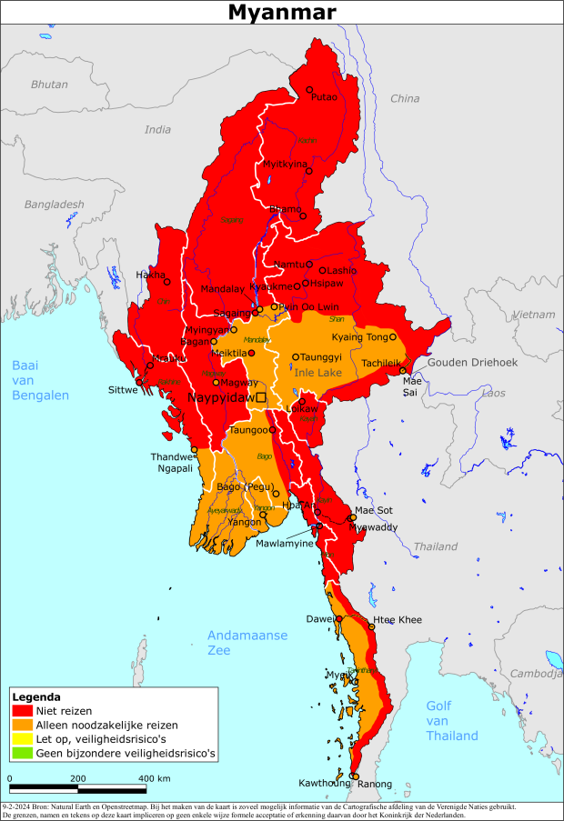 Kaart bij reisadvies Myanmar