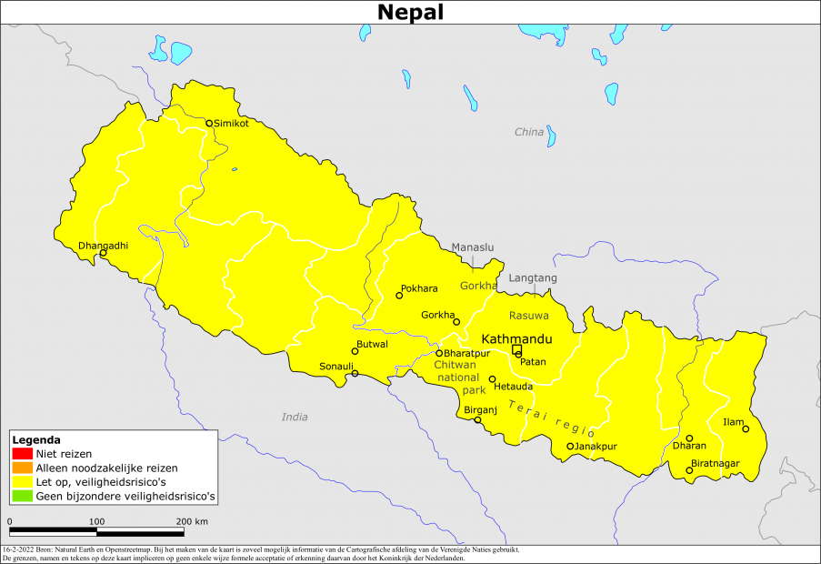 Kaart bij reisadvies Nepal
