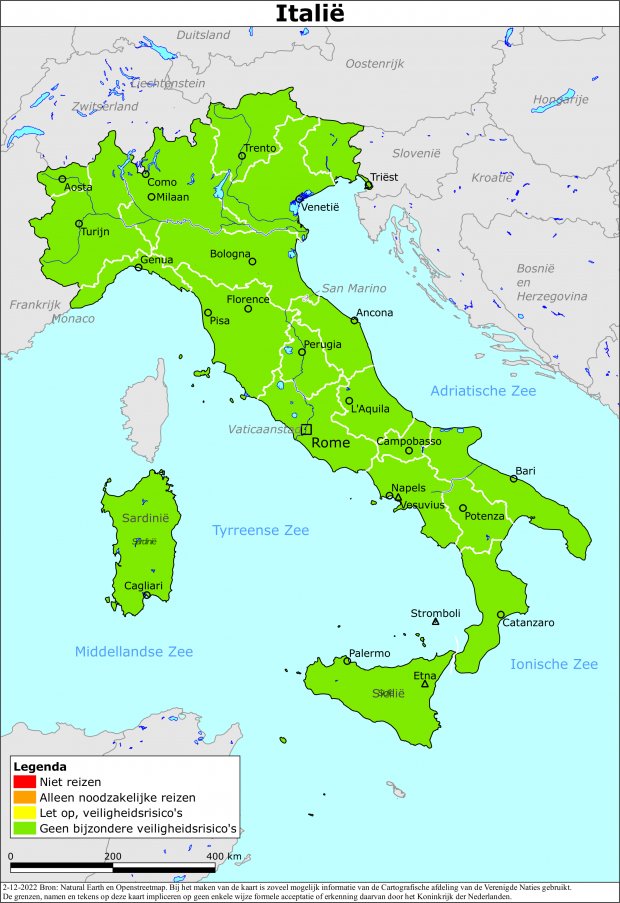 Kaart bij reisadvies Italië