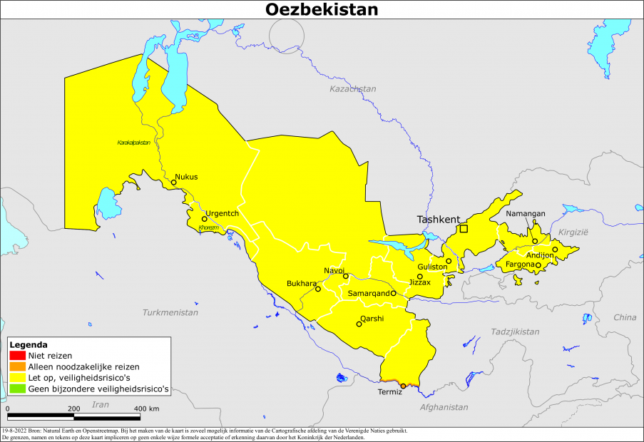 Kaart bij reisadvies Oezbekistan