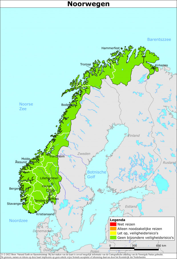 Kaart bij reisadvies Noorwegen