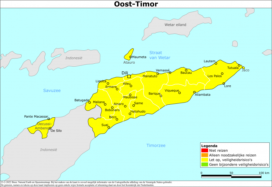 Kaart bij reisadvies Oost-Timor