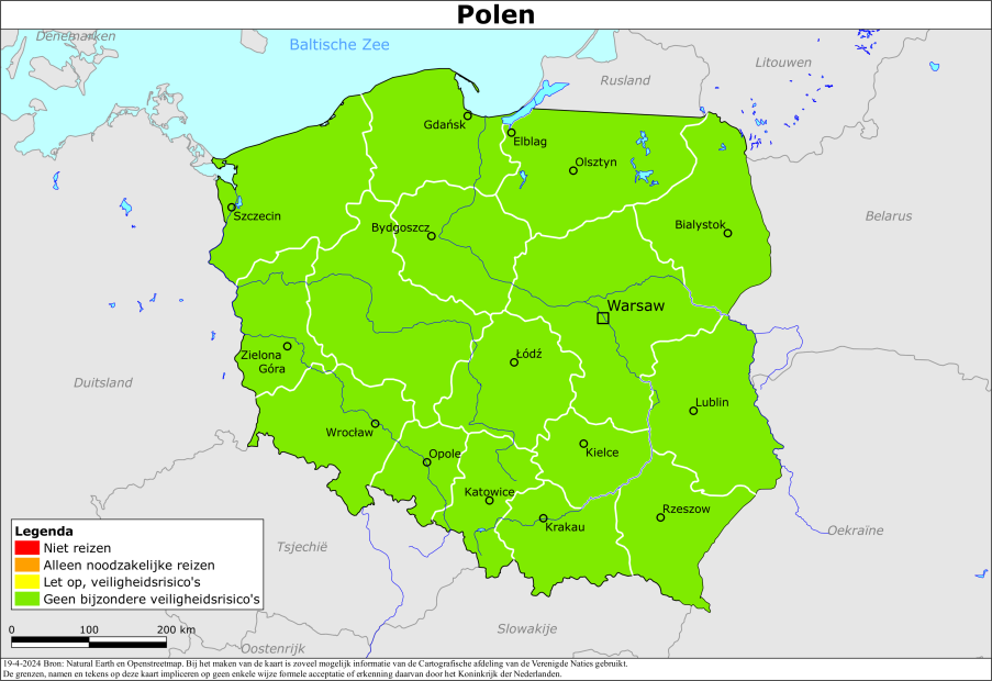 Kaart bij reisadvies Polen