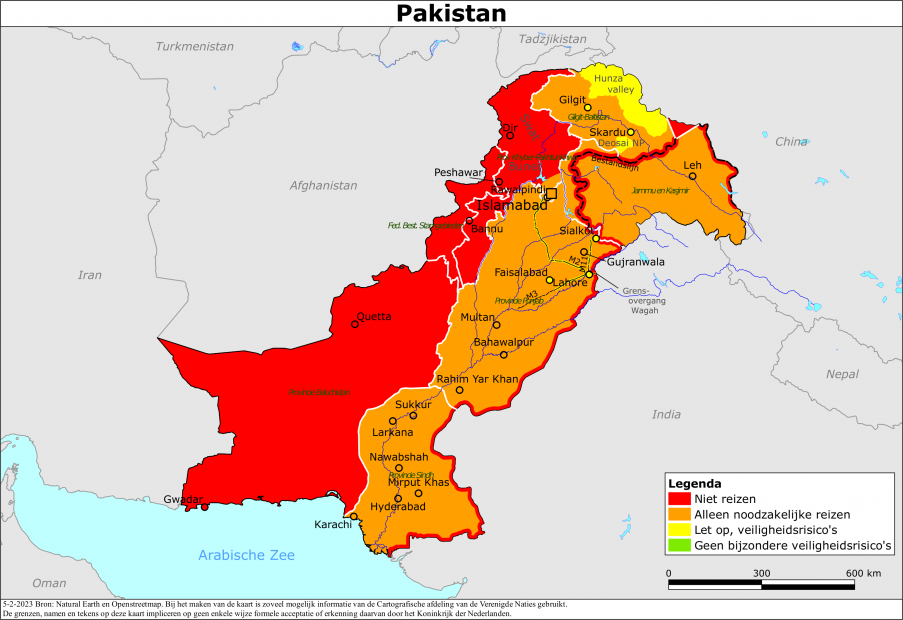 Kaart bij reisadvies Pakistan