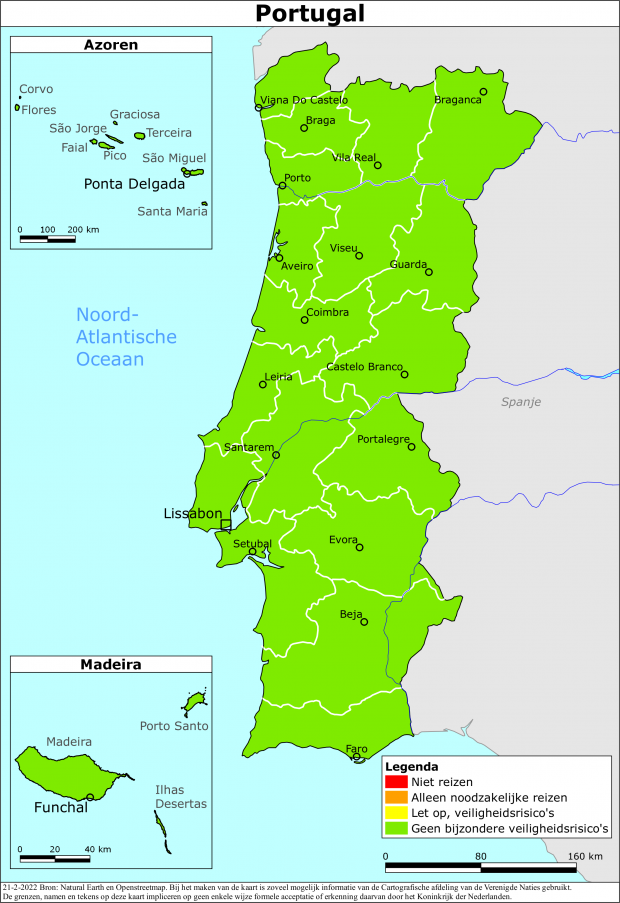 Kaart bij reisadvies Portugal