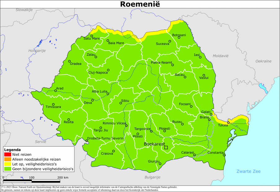 Kaart bij reisadvies Roemenië