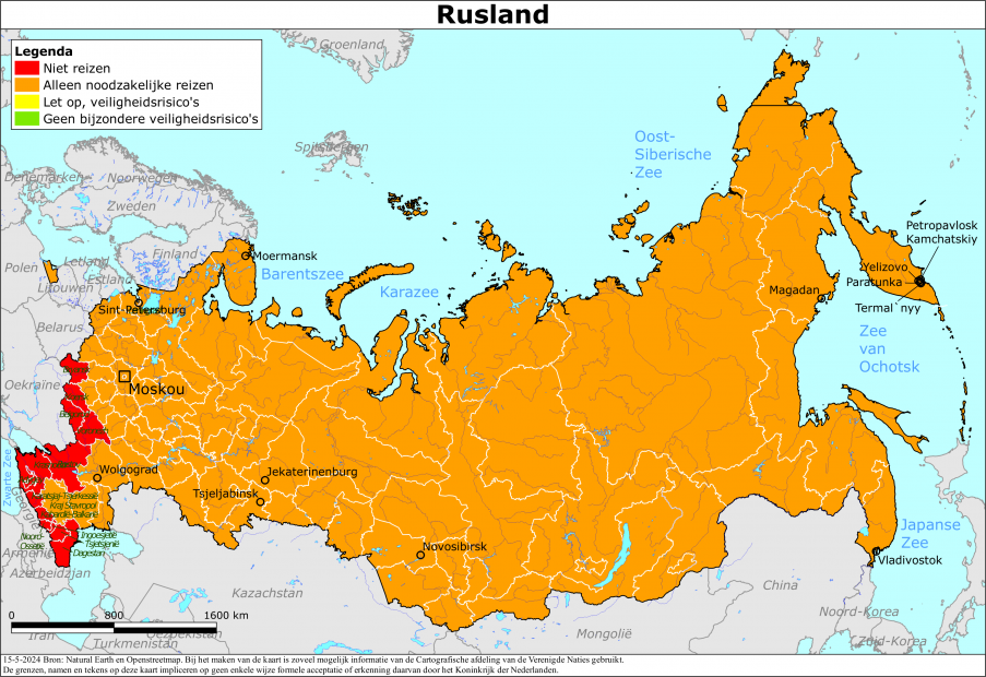 Kaart bij reisadvies Rusland