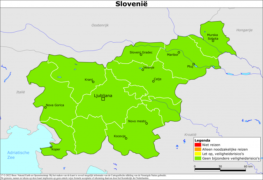 Kaart bij reisadvies Slovenië