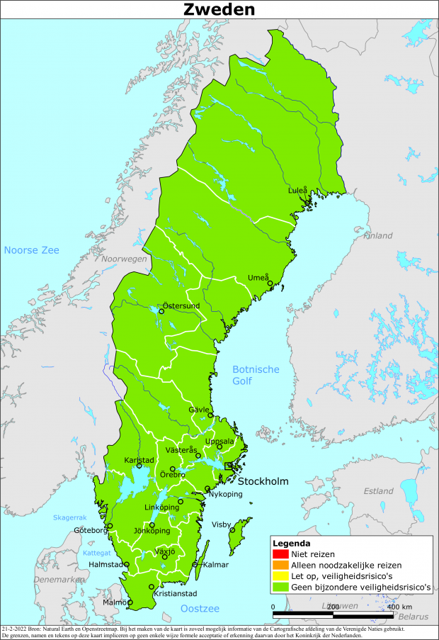 Kaart bij reisadvies Zweden