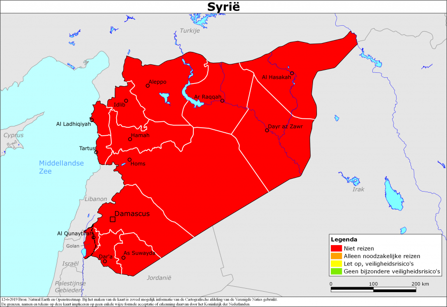 Kaart bij reisadvies Syrië