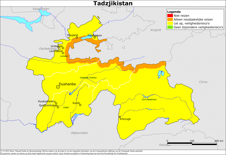Kaart bij reisadvies Tadzjikistan