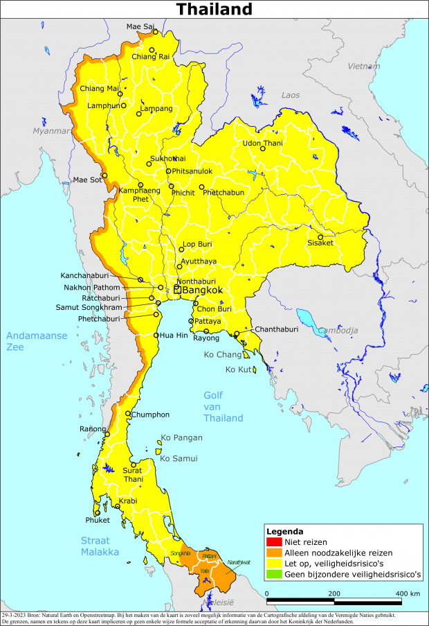 Kaart bij reisadvies Thailand